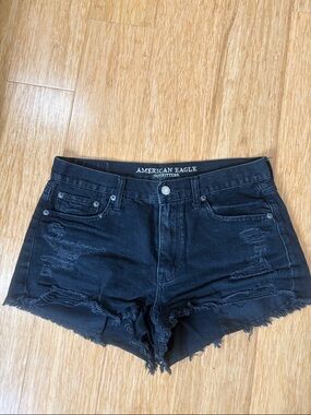 American Eagle Outfitters Black Distressed High-Rise Jean Shorts